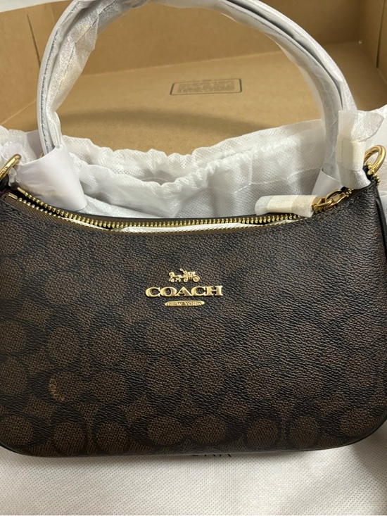 Coach Handbags - Coach Brown Signature Canvas Gold-Trim Shoulder Bag